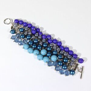 Chico's Silver Tone and Blue Beads Bracelet